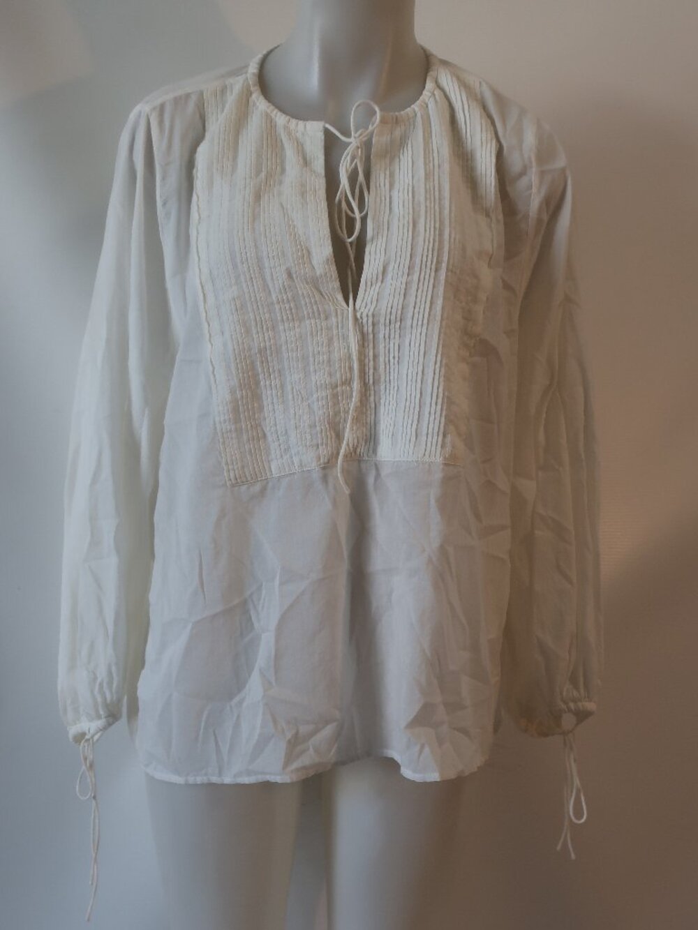 Womens Nili Lotan Amber Off-White (Item-8) Pleated Tie Front Popover Tunic Top S